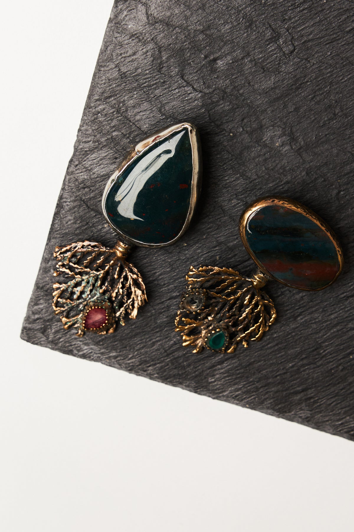 Spirit & Stone Coral Earrings in Dark Green